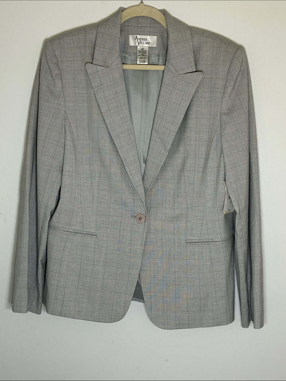 Andrea Viccaro Gray Glen Plaid Blazer One Button Notch Lapel NWT 14
